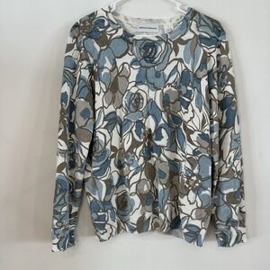 VTG Women's Alfred Dunner Long Sleeve Sweater Sequins Teale White Floral Small